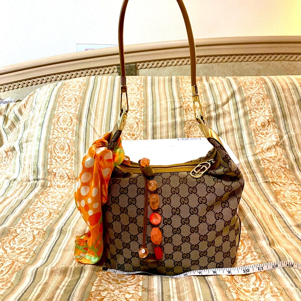 Authentic Gucci Monogram tan bag